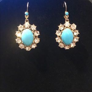 Vintage RJ Graziano Turquoise Rhinestone Earrings Platinum Plated Hallmarked